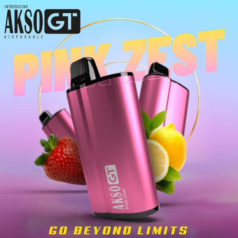 Akso GT 3500 Puffs Disposable Pod Pink Zest Flavour on pink Gradient Background