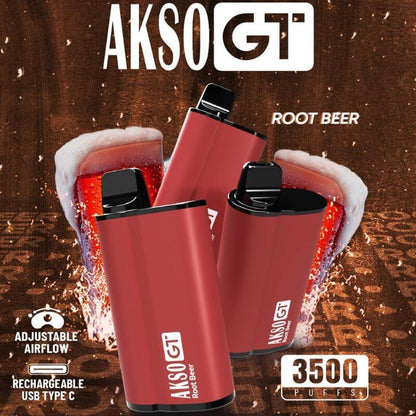 Akso GT 3500 Puffs Disposable Pod Rootbeer Flavour on brown Gradient Background