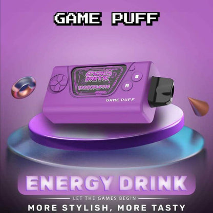 Game Puff 10000 Puffs Energy Drink flavor on a purple gradient color backgound