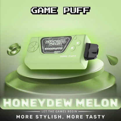Game Puff 10000 Puffs Honeydew Melon flavor on a green gradient color background