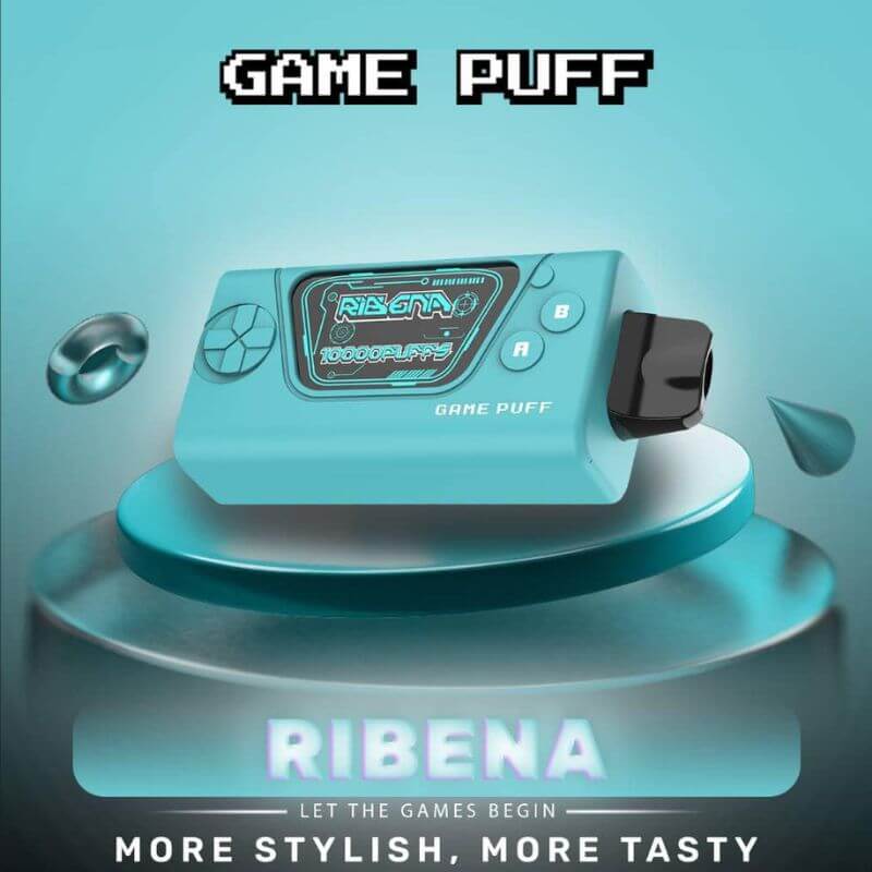 Game Puff 10000 Puffs Ribena flavor on a blue gradient color background