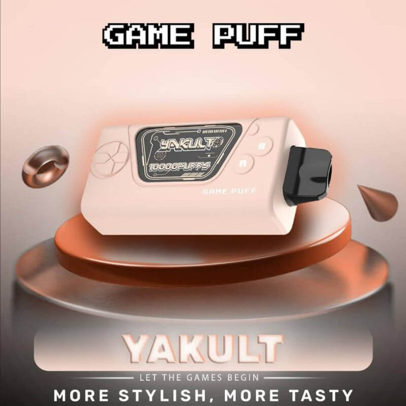 Game Puff 10000 Puffs Yakult flavor on a white gradient color background