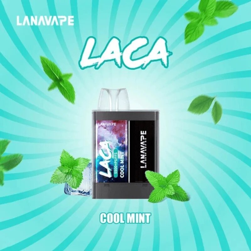 Lana Laca 5500 Puffs Cool Mint flavor on a blue gradient color background