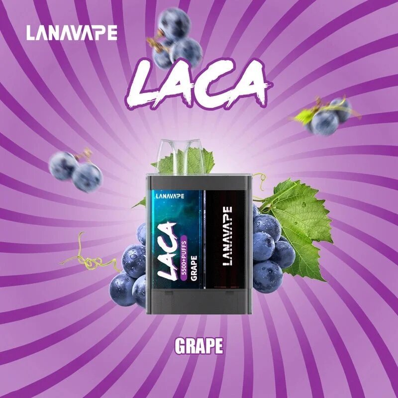Lana Laca 5500 Puffs Grape flavor on a purple gradient color background