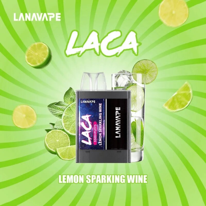 Lana Laca 5500 Puffs Lemon Sparkling Wine on a green gradient color background