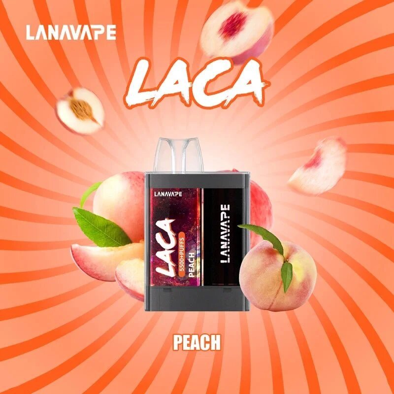 Lana Laca 5500 Puffs Peach flavor on a peach gradient color background