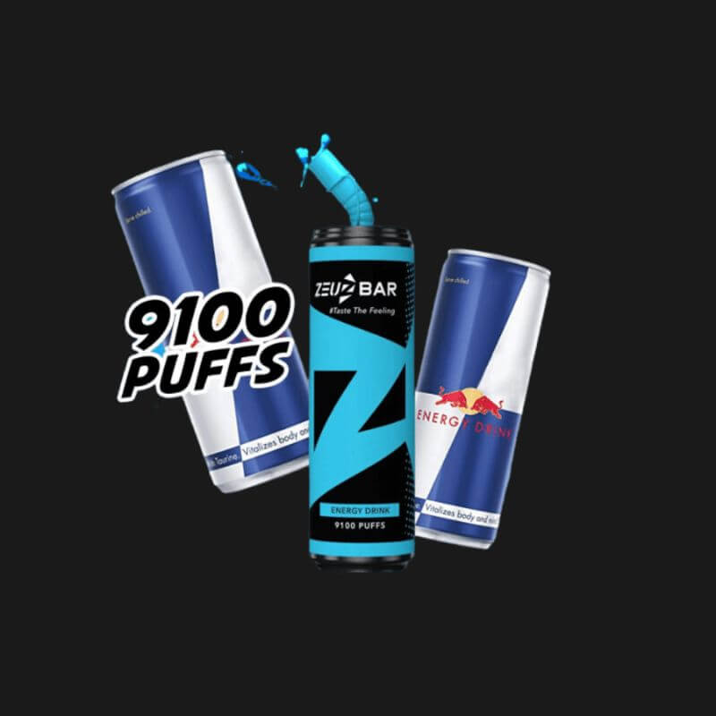 Zeuz Bar 9100 Puffs Energy Drink flavour on a black background