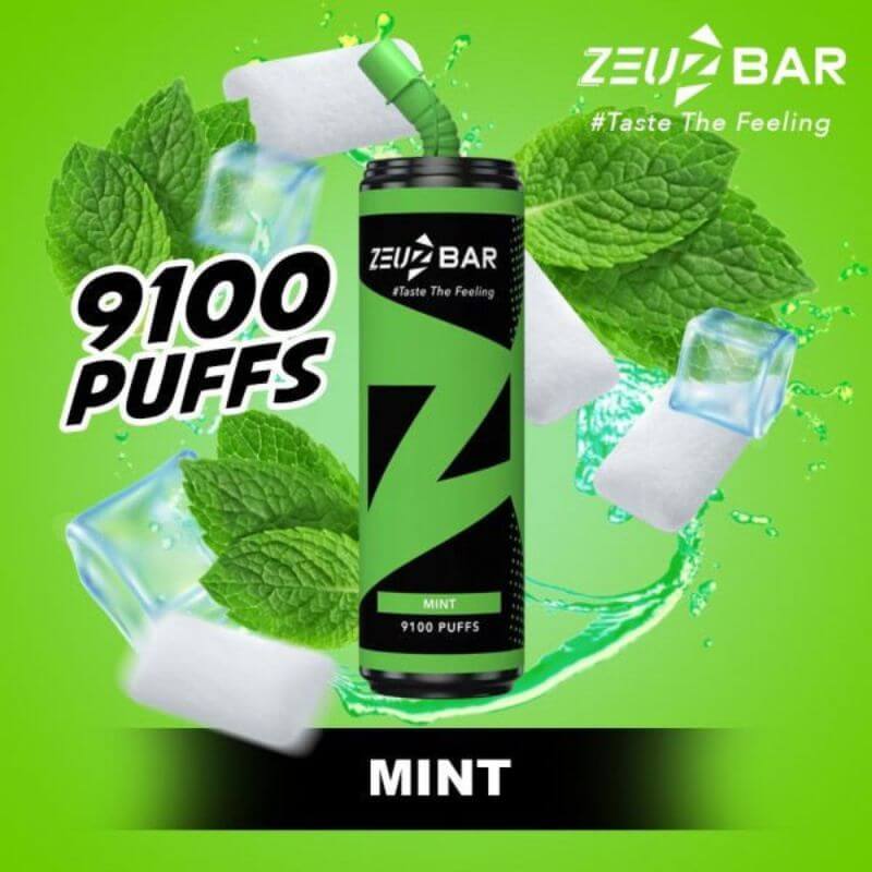Zeuz Bar 9100 Puffs Mint flavor on green gradient background
